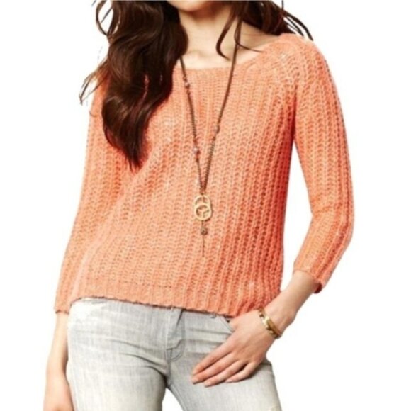 Anthropologie Knitted & Knotted Coral Sunstitch Sweater Size Small - Picture 8 of 8